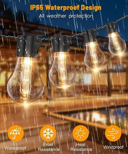 Solar Festoon Lights Outdoor,14M/46FT USB&Solar String Lights with Remote, 30LED Shatterproof Bulbs, IP65 Waterproof for Garden, Gazebo Patio Party Wedding Decor