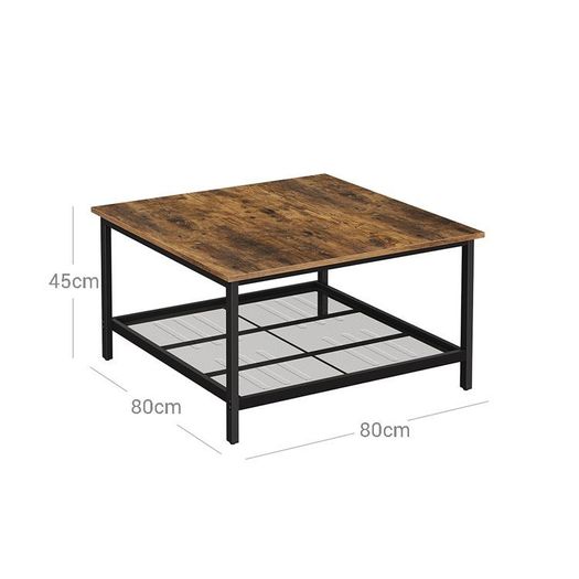 Coffee table square coffee table, coffee table, made of steel, with mesh shelf, square, industrial design, for living room, vintage brown-black
