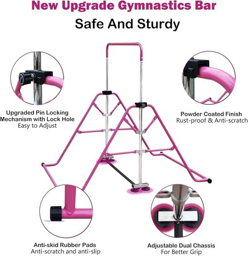 Gymnastics Bar Folding Gymnastics Equipment with Gymnastic Rings Adjustable Height Horizontal Bar for Kids/Home Girls/Children Ages 3-12 Years.