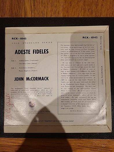 John McCormack Adeste Fideles RCA Irish Pressing EP