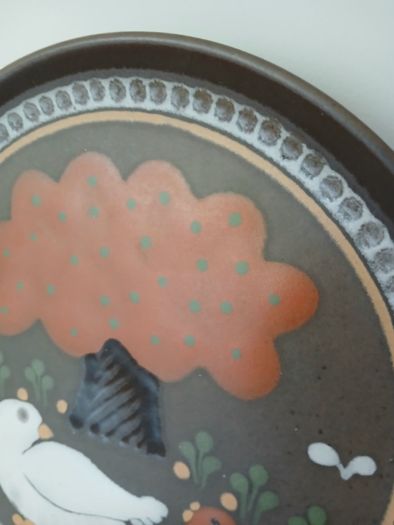 Vintage KMK Kupfermuhle Ceramic Wall Plate - Mid-Century West German Art Pottery - Bird & Tree Folk Art Decor