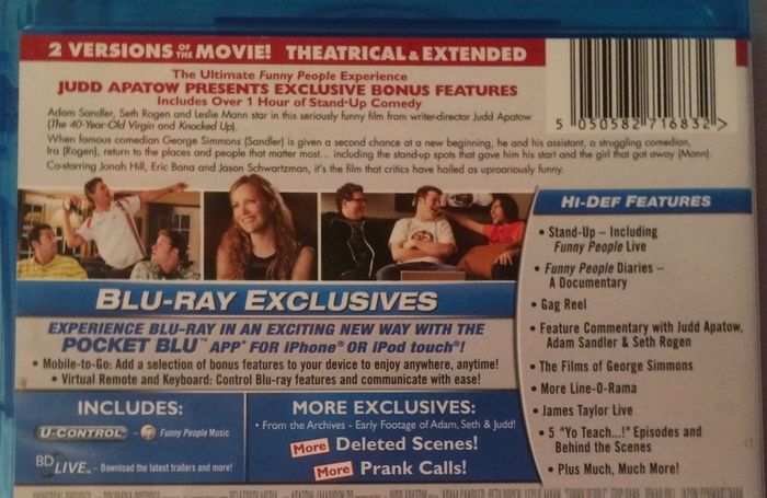 Funny People [2009] Adam Sandler, Seth Rogen, Leslie Mann, Eric Bana, Jonah Hill & Jason Schwartzman [2xBlu-ray Movie]