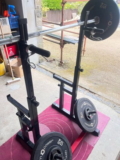Gym equipment (squat rack/ bench / barbell + weights)