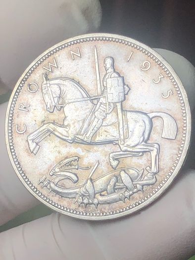 Silver 1935 Crown "George Rocking Horse" High grade