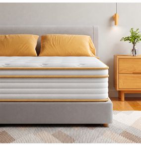 Kingsize Mattress 150x200 25cm Hybrid 5ft Mattress with Memory Foam & Pocket Springs 8-Layer 7-Zone Orthopaedic Euro Top Medium Firm for Pressure Relief & Motion Isolation(Yellow)