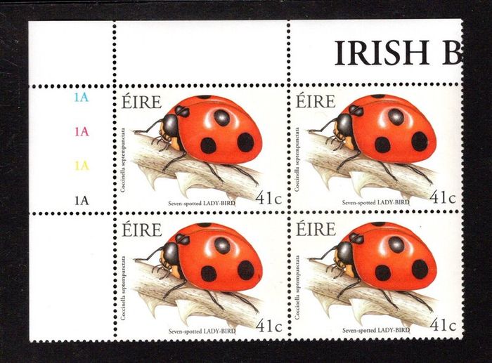2003 Ireland Irish Beetles Commemorative Stamp Plate Blocks 1A1A1A1A Mint Never Hinged (MNH)