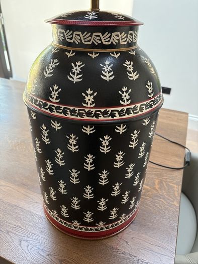 Large metal table lamp, hand painted