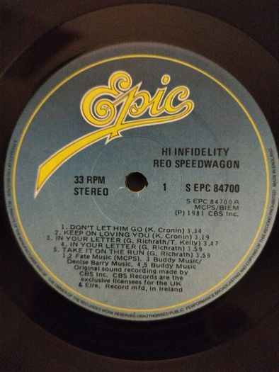REO Speedwagon Hi Infidelity Irish press vinyl lp
