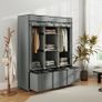 Foldable Fabric Wardrobe for Bedroom, Portable Wardrobe with 5 Shelves, 2 Hanging Rails and 3 Fabric Drawers, Light Grey Image 7