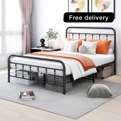 Double Bed Frame with Storage and Headboard