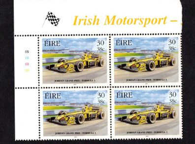 2001 Ireland Centenary of the Royal Irish Automobile Club (RAC) 30p/38c Jordon Grand Prix Commemorative Stamps plate 1B1B1B1B Mint Never Hinged (MNH)