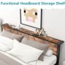Double Bed Frame with Storage Headboard,Brown 4ft6 Metal Platform Bed frame with Wooden Headboard,Mattress Base,Underbed Storage,No Box Spring Needed Image 4