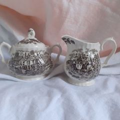 Vintage Staffordshire Royal Mail Sugar Bowl & Cream Jug .