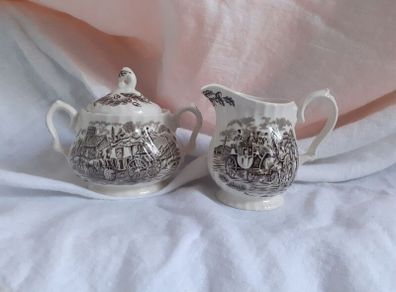 Vintage Staffordshire Royal Mail Sugar Bowl & Cream Jug .
