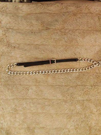 Vintage 90's Womens In Wear Italian Black Leather Silver tone Chain Belt Size L 32"