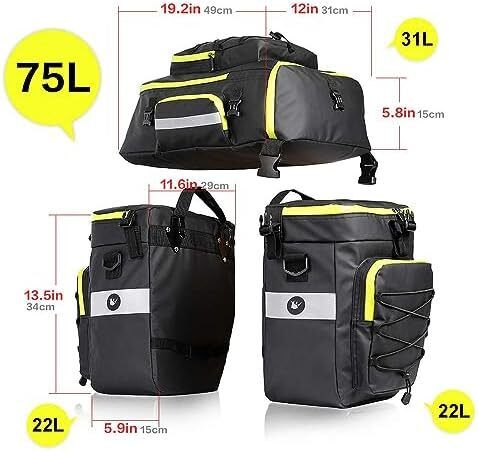 Bike Pannier Bag Set for Bicycle Cargo Rack Saddle Bag Laptop Pannier Rack Bicycle Professional Cycling Accessories 3 in 1-Black
