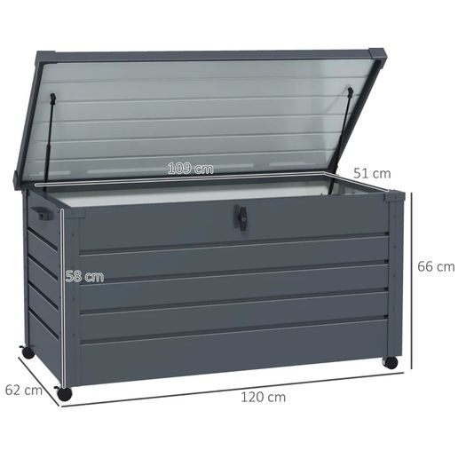 311L Galvanised Steel Garden Storage Box, with Lock - Dark Grey