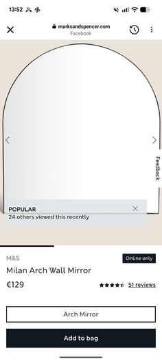 M&S Milan black arch metal mirror