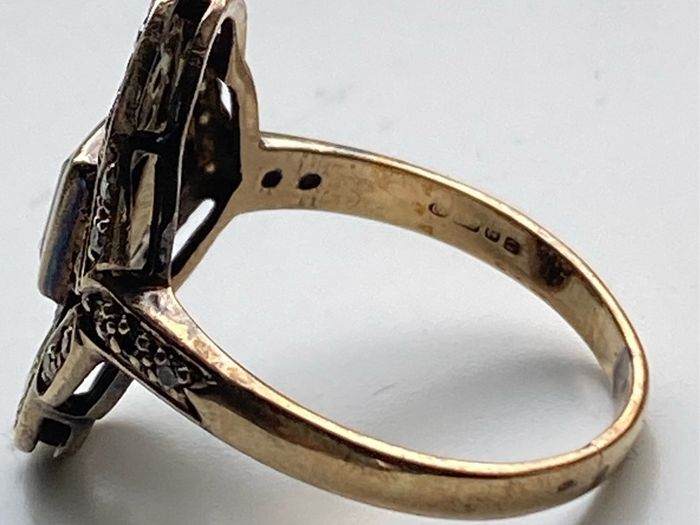 Gold Ring sapphire diamond Art Deco Antique