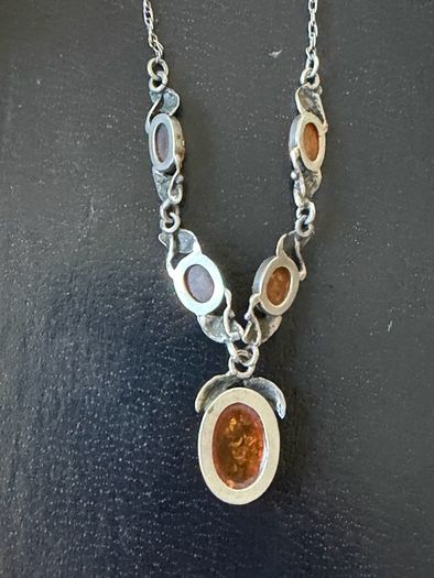 silver amber necklace