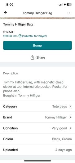 Tommy Hilfiger Handbag, Black and Cream (Advertised on Vinted; lmck41)