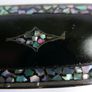 Mid 1800s Victorian Black Lacquer Papier Mache Abalone Inlay Snuff Box Image 3
