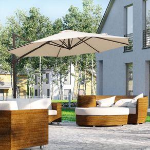 3M Roma Umbrella Sun Shade Cantilever Hanging Parasol w/ Cross Base Hand Crank Aluminium Frame 360 Rotation - Beige