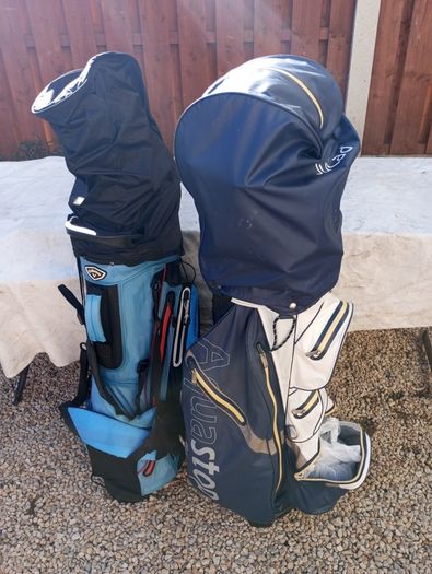 A selection of golf clubs and bags. All right handed clubs.