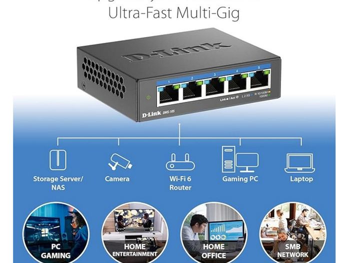 D-Link 5-Port 2.5G Multi Gigabit Unmanaged Gaming Network Switch (metal housing)