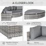 6 PCs Outdoor Rattan Wicker Sofa Set Bonzer Half Round Patio Conversation Furniture Set w/ Angled Corner Design, Cushions Grey Image 4