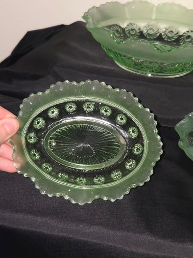 Collection of Art Deco Green Glass Scalloped Edge Bowls