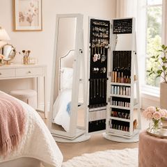 Rotating Mirrored Jewellery Cabinet with Storage