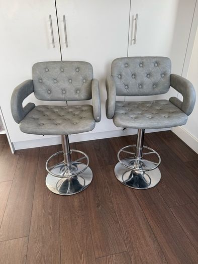 Pair of Grey Bar Chairs with Armrests