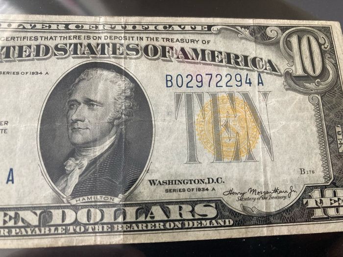 1934 A 10 Dollars Silver certificate Yellow Seal Rare