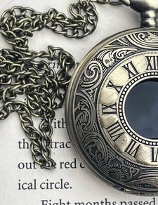 1 Scrying Black Mirror Glass Pocket Watch Necklace Divination Alter All Seeing Realms Witchcraft