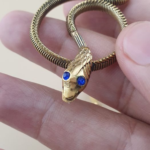 Vintage Lot of 2 Snake with Blue & Red Eyes Brass Pendant 65.5mm