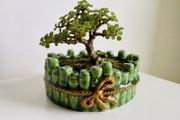 Vintage Green Bamboo Ceramic Serving Dish Decorative Leaf Plate