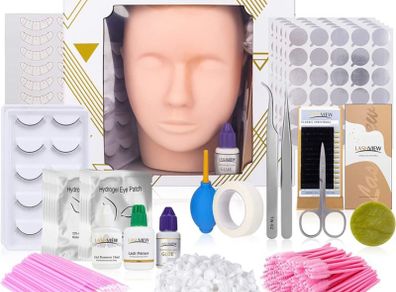 Eyelash Extension Kit, with Mannequin Head Practice Exercise Set, Training Lash Extension Supplies for Beginners Include Individual Lashes Glue Tweezers and Training Lashes (FREE POSTAGE)