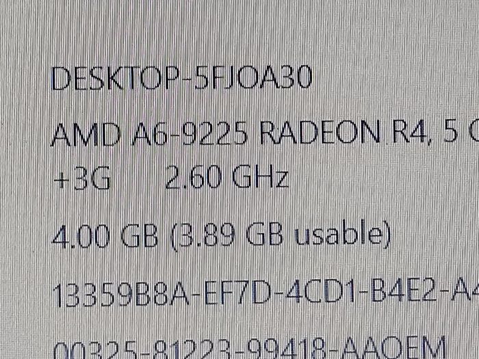 HP 15.6 inch Laptop, Model 15-db0521sa, AMD A6-9225 Radeon R4, 5 Compute Cores 2C + 3G, 2.6GHz, 4GB Ram, windows 10, Microsoft Edge, Chrome and VLC