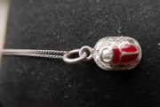 Vintage Sterling silver 925 scarab beetle necklace, Scarab beetle pendant with red enamel, Enamel necklace, Scarab jewelry 3,4g length - 16"