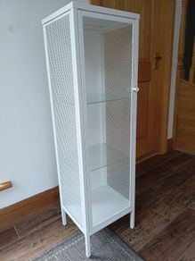 Glass-door cabinet, metal/white.