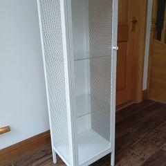 Glass-door cabinet, metal/white.