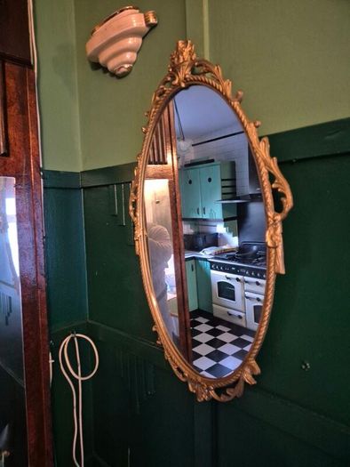 Mirror Vintage painted Gold metal framed oval Mirror