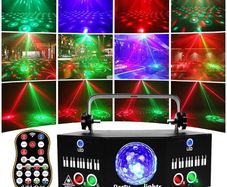 Party Lights 3 in 1 Magic Disco Ball Laser LED Strobe PartyLight Sound-Activated DMX DJ Stage Light LED Laser Strobe Party Stage Lights Disco Laser DJ Remote Control Sound Activated DMX Club Light for Concert Gig Live Events Shows