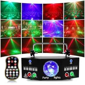 Party Lights 3 in 1 Magic Disco Ball Laser LED Strobe PartyLight Sound-Activated DMX DJ Stage Light LED Laser Strobe Party Stage Lights Disco Laser DJ Remote Control Sound Activated DMX Club Light for Concert Gig Live Events Shows
