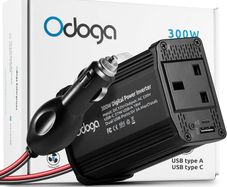 300W Car Power Inverter 12V to 240V / 230V Converter, USB-A and USB-C 3A Charging Ports - Charge Your Laptop, iPad, iPhone, Tablet, Consoles & More - Durable and Powerful - Black Aluminum Body