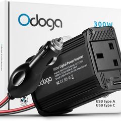 300W Car Power Inverter 12V to 240V / 230V Converter, USB-A and USB-C 3A Charging Ports - Charge Your Laptop, iPad, iPhone, Tablet, Consoles & More - Durable and Powerful - Black Aluminum Body
