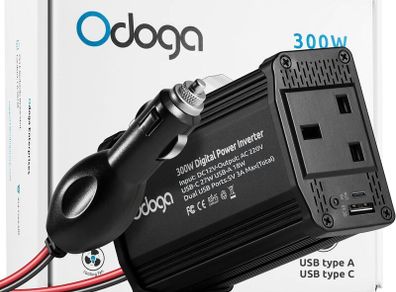 300W Car Power Inverter 12V to 240V / 230V Converter, USB-A and USB-C 3A Charging Ports - Charge Your Laptop, iPad, iPhone, Tablet, Consoles & More - Durable and Powerful - Black Aluminum Body