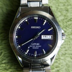 Seiko Sapphire Midsize Mens Watch Blue Dial Battery- works well