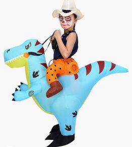Kids blow up dinosaur costume